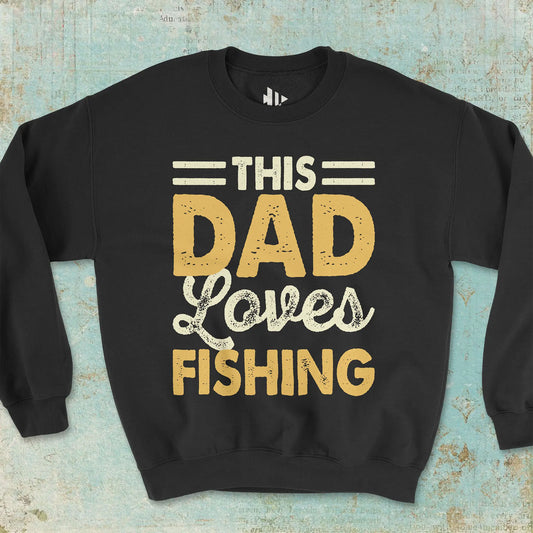 This Dad Loves Fishing Crewneck Sweatshirt Black Sweatshirt