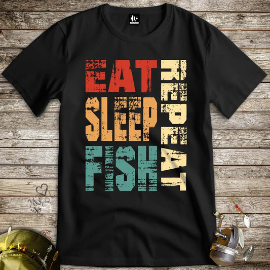 Eat Sleep Fish Repeat Tee Black T-Shirt