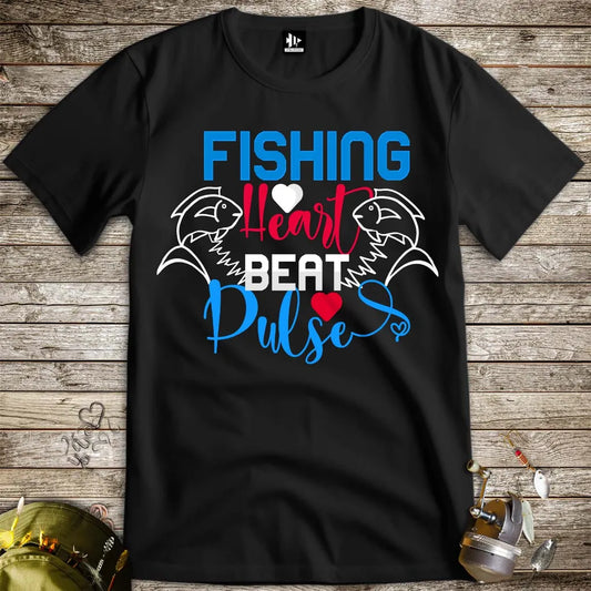 Fishing Heart Beat Pulse Tee Black T-Shirt