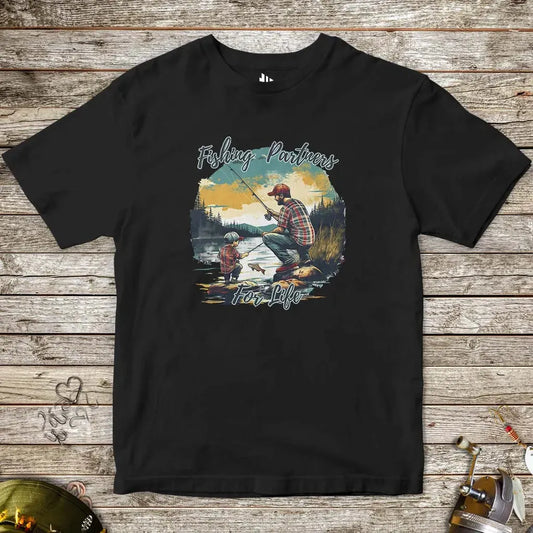 Fishing Partners for Life Tee for Kids Black Kids T-Shirt