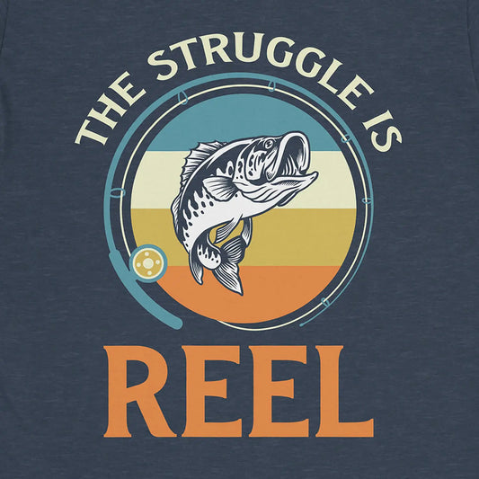 Heather Navy, The Struggle Is Reel Tee β fish-room