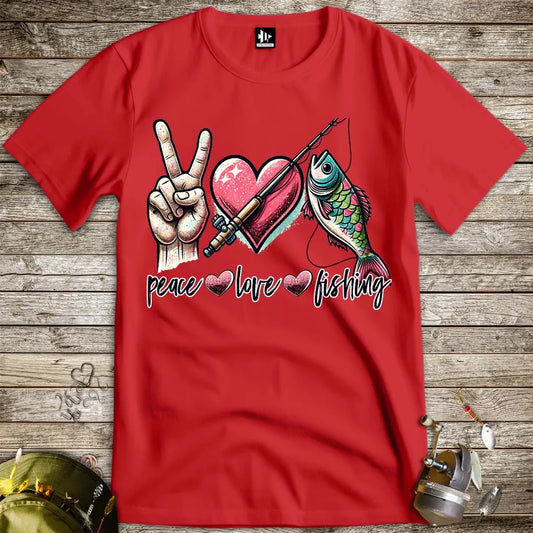 Peace Love Fishing Tee Red T-Shirt