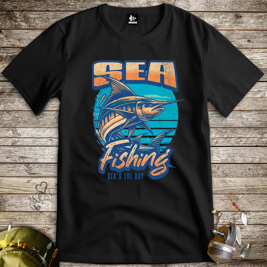 Sea Fishing, Sea's the day Tee Black T-Shirt