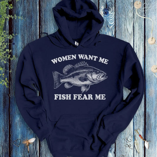 Women Want Me Fish Fear Me Hoodie Navy Hoodie