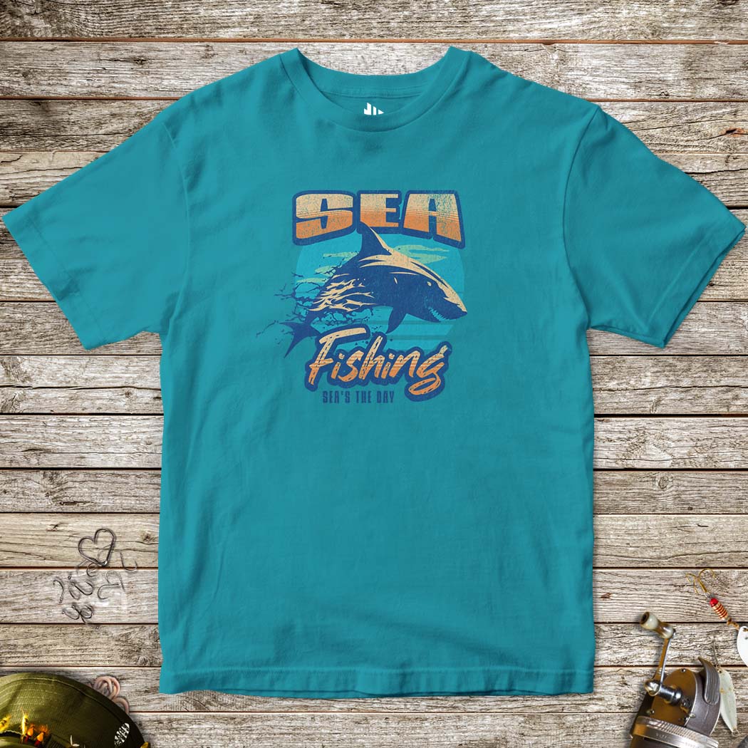 Sea Fishing, Sea's the Day Shark Tee for Kids-funny fishing t shirt-FISH-ROOM LLC