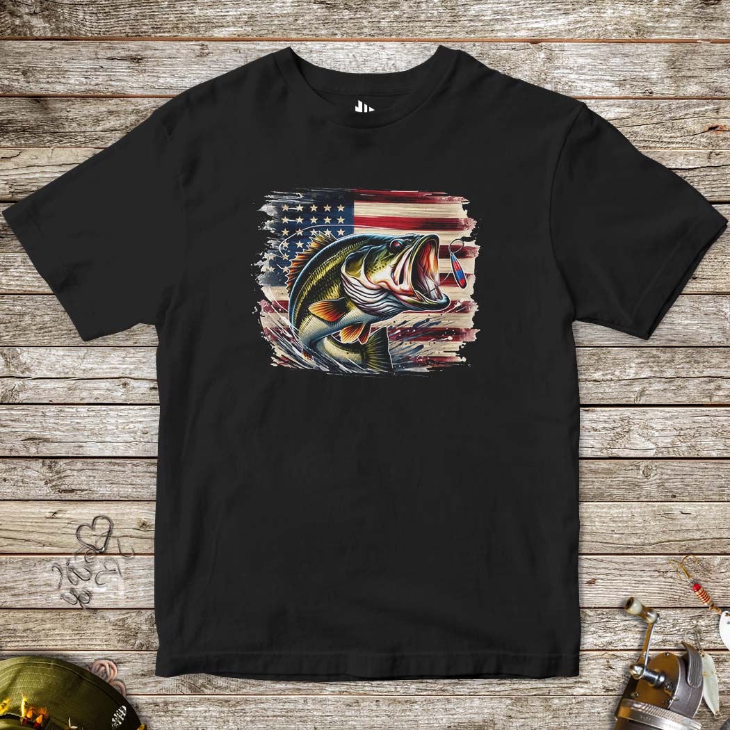 American Bass Tee for Kids-funny fishing t shirt-FISH-ROOM LLC