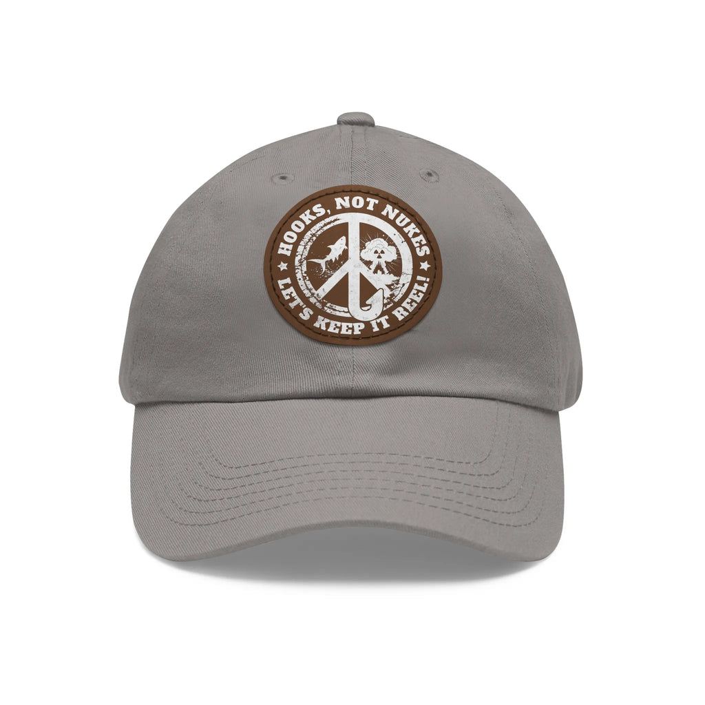 Grey / Light Brown patch, Hooks, Not Nukes – Let’s Keep It Reel! Dad Hat – fish-room