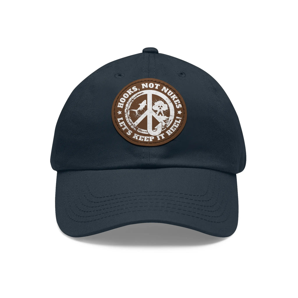 Navy / Light Brown patch, Hooks, Not Nukes – Let’s Keep It Reel! Dad Hat – fish-room