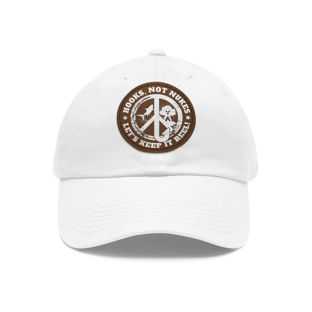 White / Light Brown patch, Hooks, Not Nukes – Let’s Keep It Reel! Dad Hat – fish-room