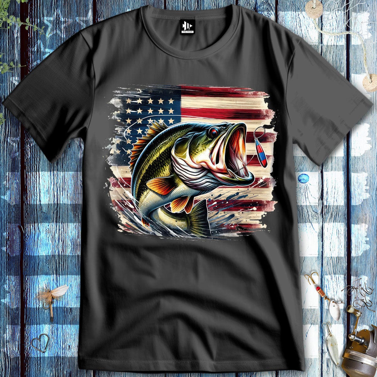 fish-room llc T-Shirt Dark Heather / S American Bass T-Shirt