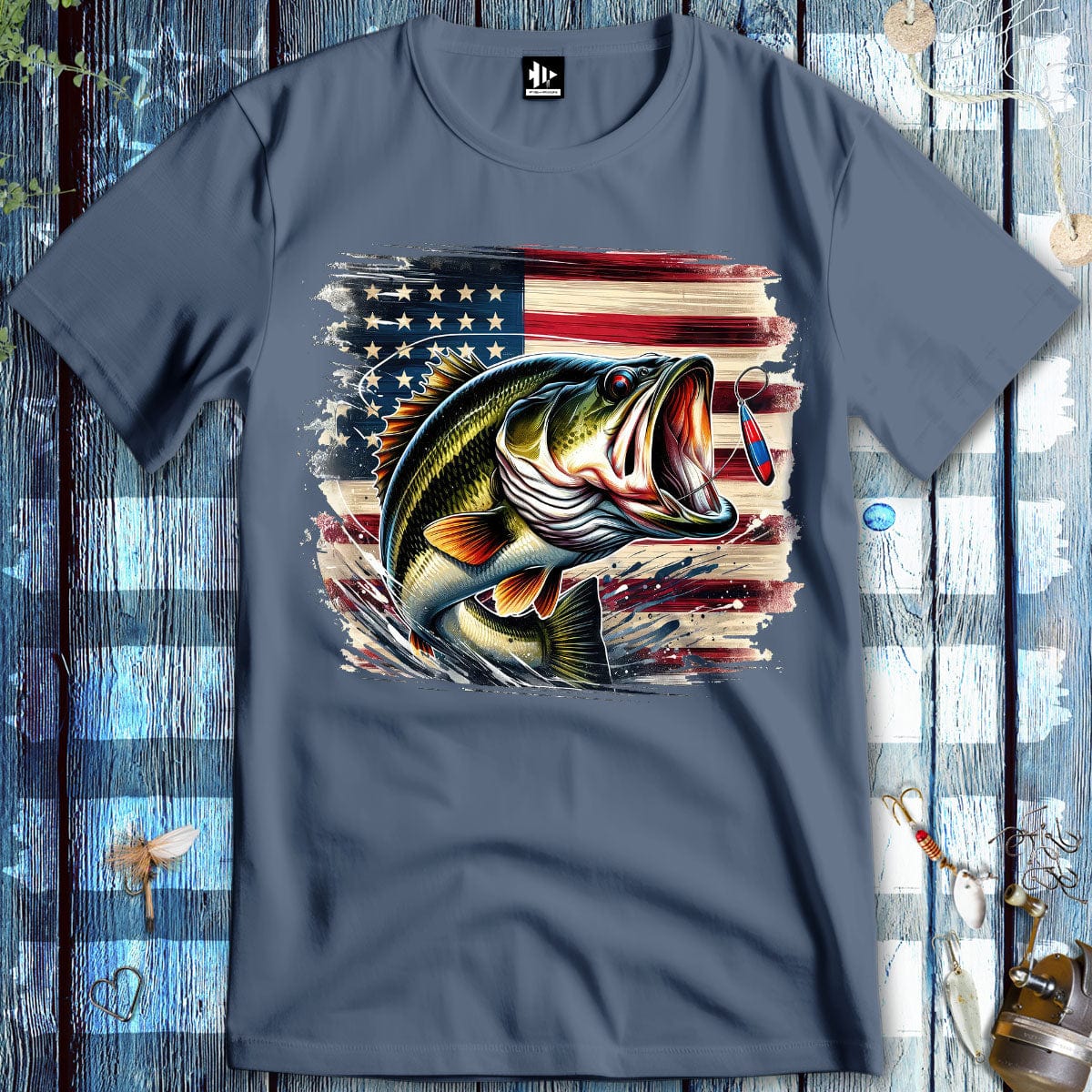 fish-room llc T-Shirt Heather Indigo / S American Bass T-Shirt