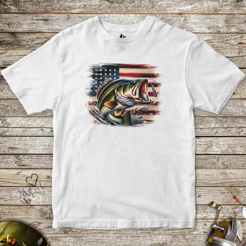 White, American Bass Tee for Kids – fish-room
