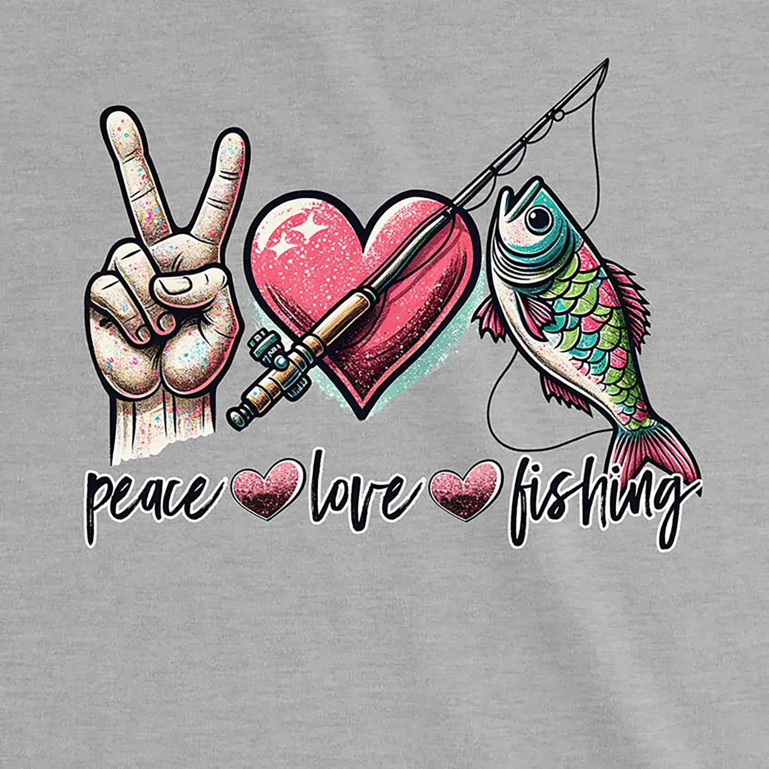 Athletic Heather, Peace Love Fishing Ladies’ Tee – fish-room