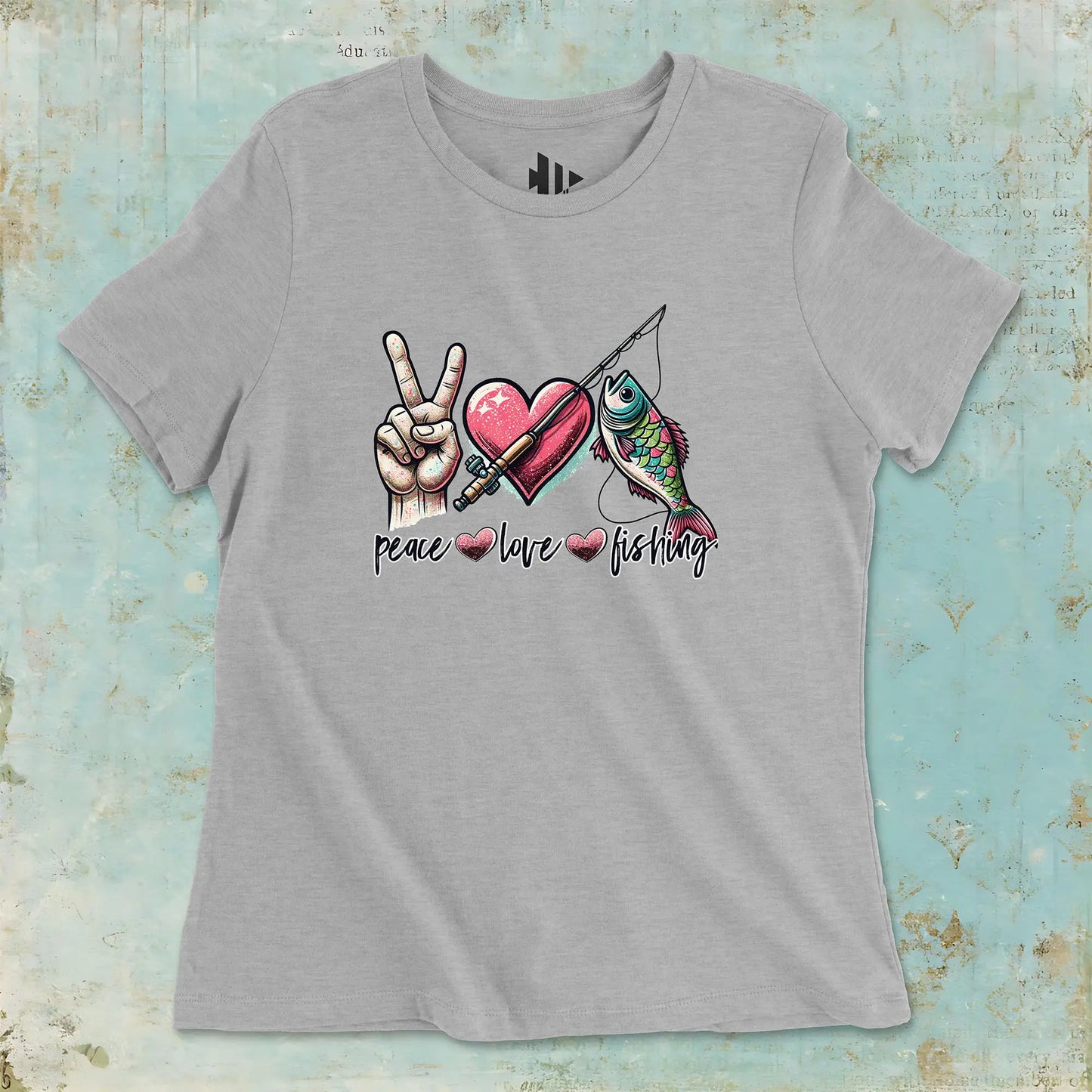 Athletic Heather, Peace Love Fishing Ladies’ Tee – fish-room