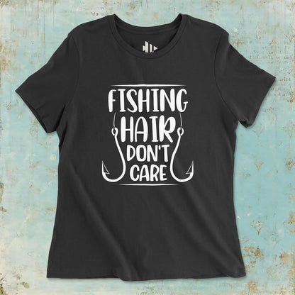 Black, Fishing Hair Don't Care Ladies’ Tee – fish-room