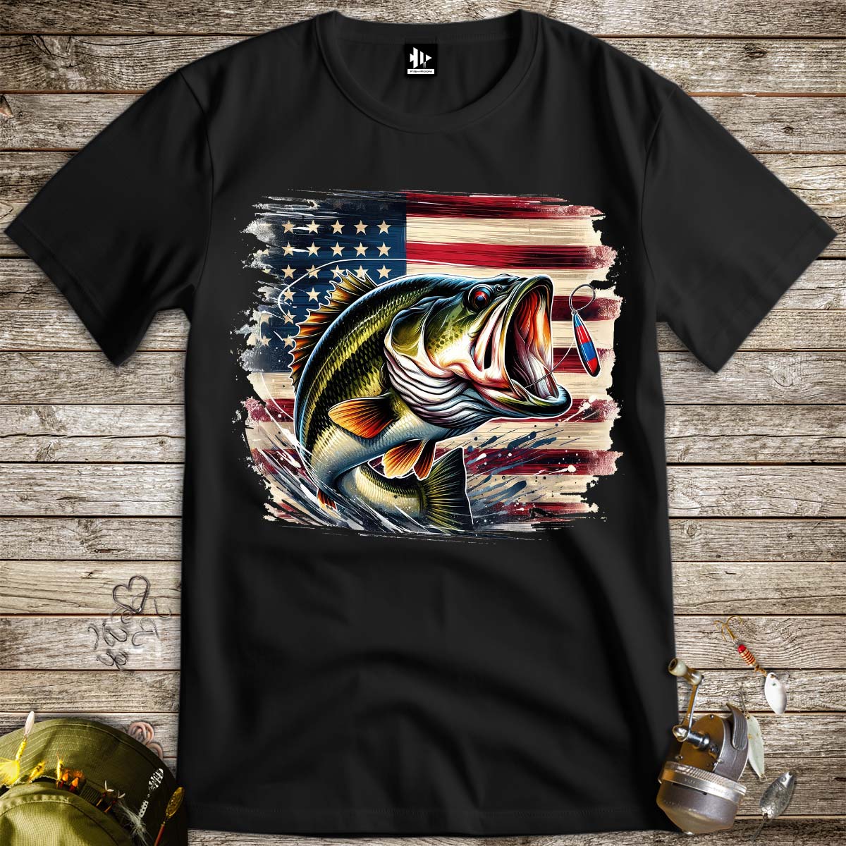 American Bass Tee-funny fishing t shirt-FISH-ROOM LLC