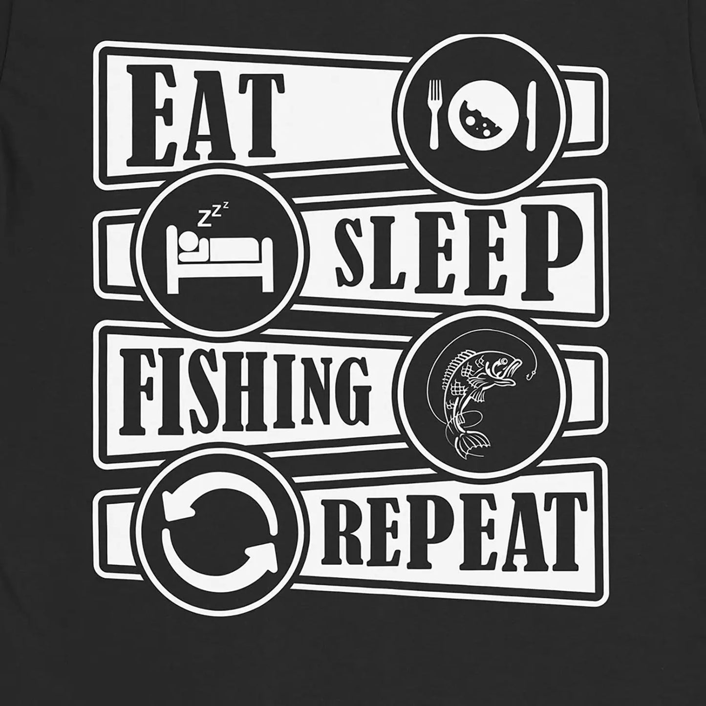 Black, Eat Sleep Fishing Repeat Tee – fish-room