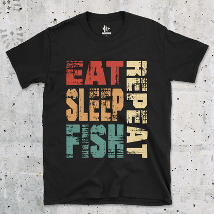 Black, Eat Sleep Fish Repeat  Tee – fish-room