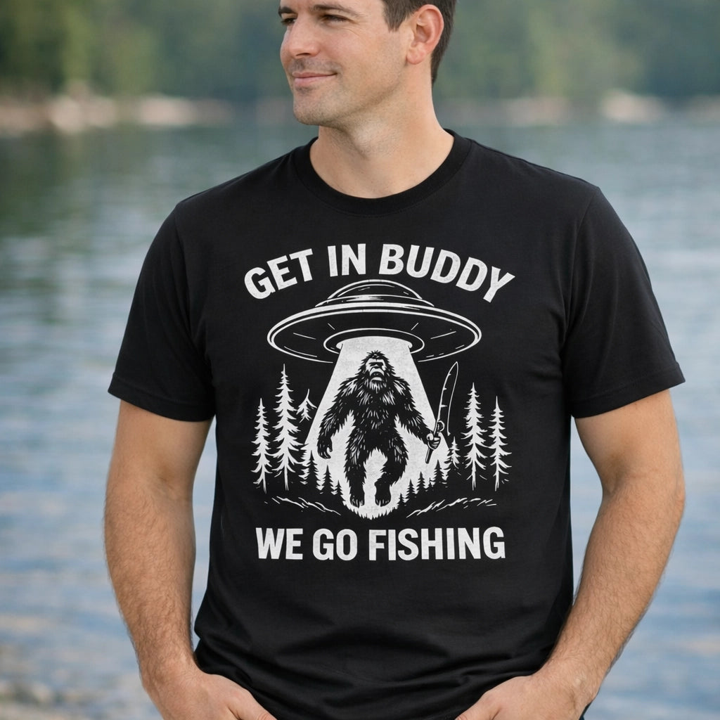 Black, Get In Buddy, We Go Fishing Tee – fish-room