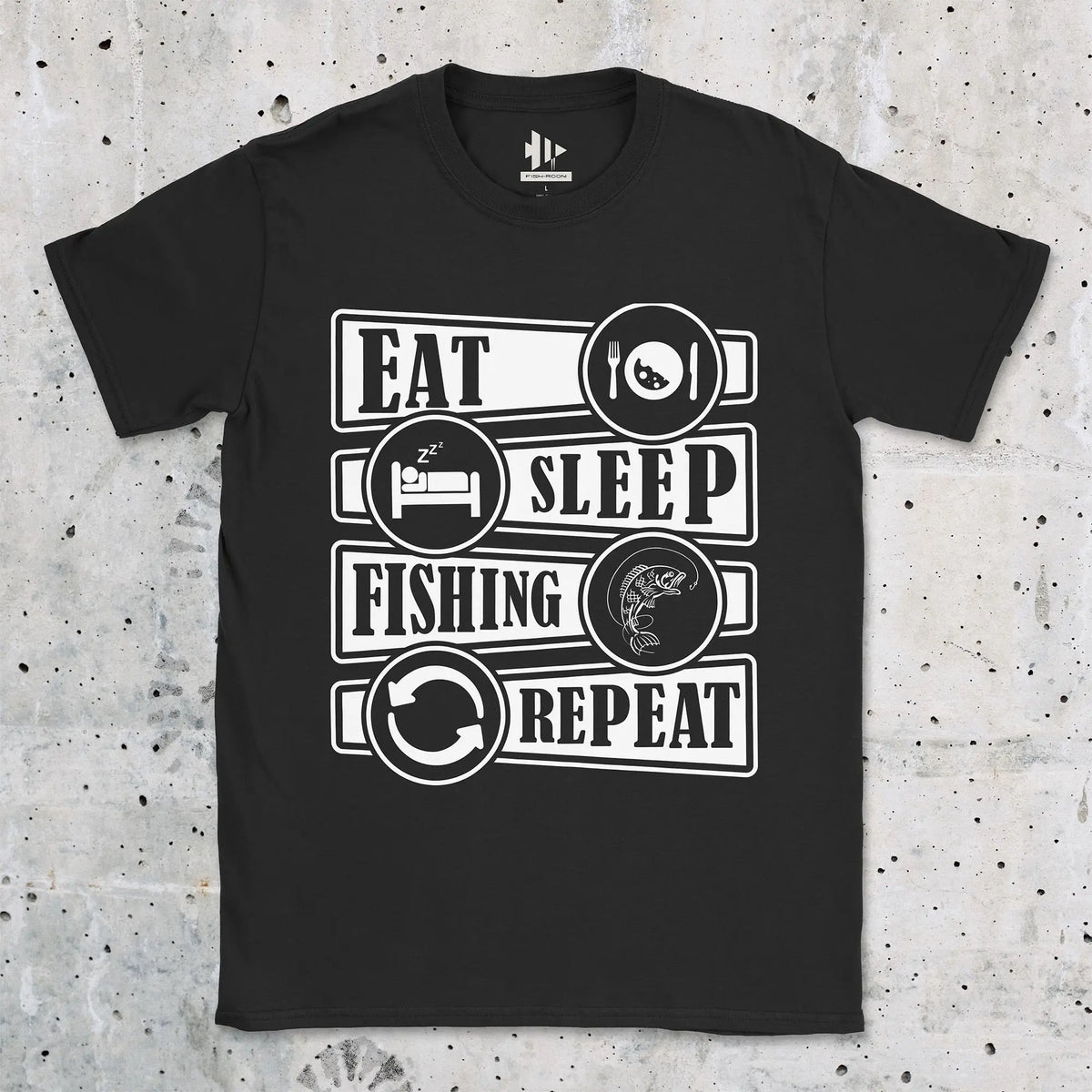 Black, Eat Sleep Fishing Repeat Tee – fish-room