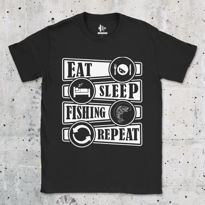 Black, Eat Sleep Fishing Repeat Tee – fish-room