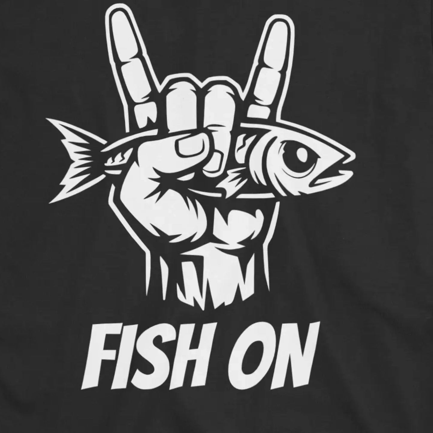 Black, Fish On – Rock Hand Fishing Tee – fish-room