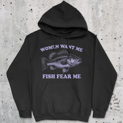Black, Women Want Me Fish Fear Me Hoodie – fish-room