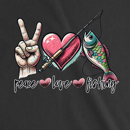 Black, Peace Love Fishing Ladies’ Tee – fish-room