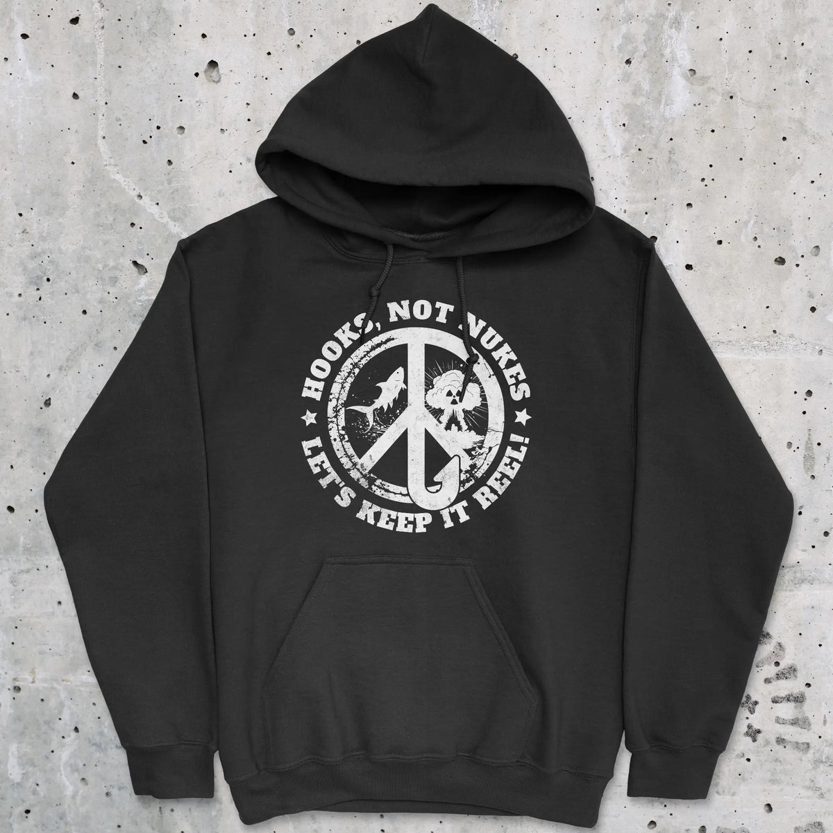 Black, Hooks, Not Nukes – Let’s Keep It Reel! Hoodie – fish-room