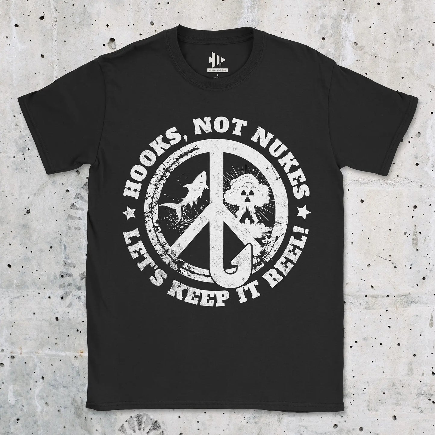 Black, Hooks, Not Nukes – Let’s Keep It Reel! Tee – fish-room