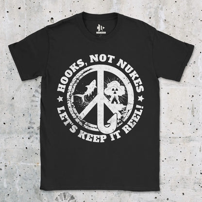Black, Hooks, Not Nukes – Let’s Keep It Reel! Tee – fish-room