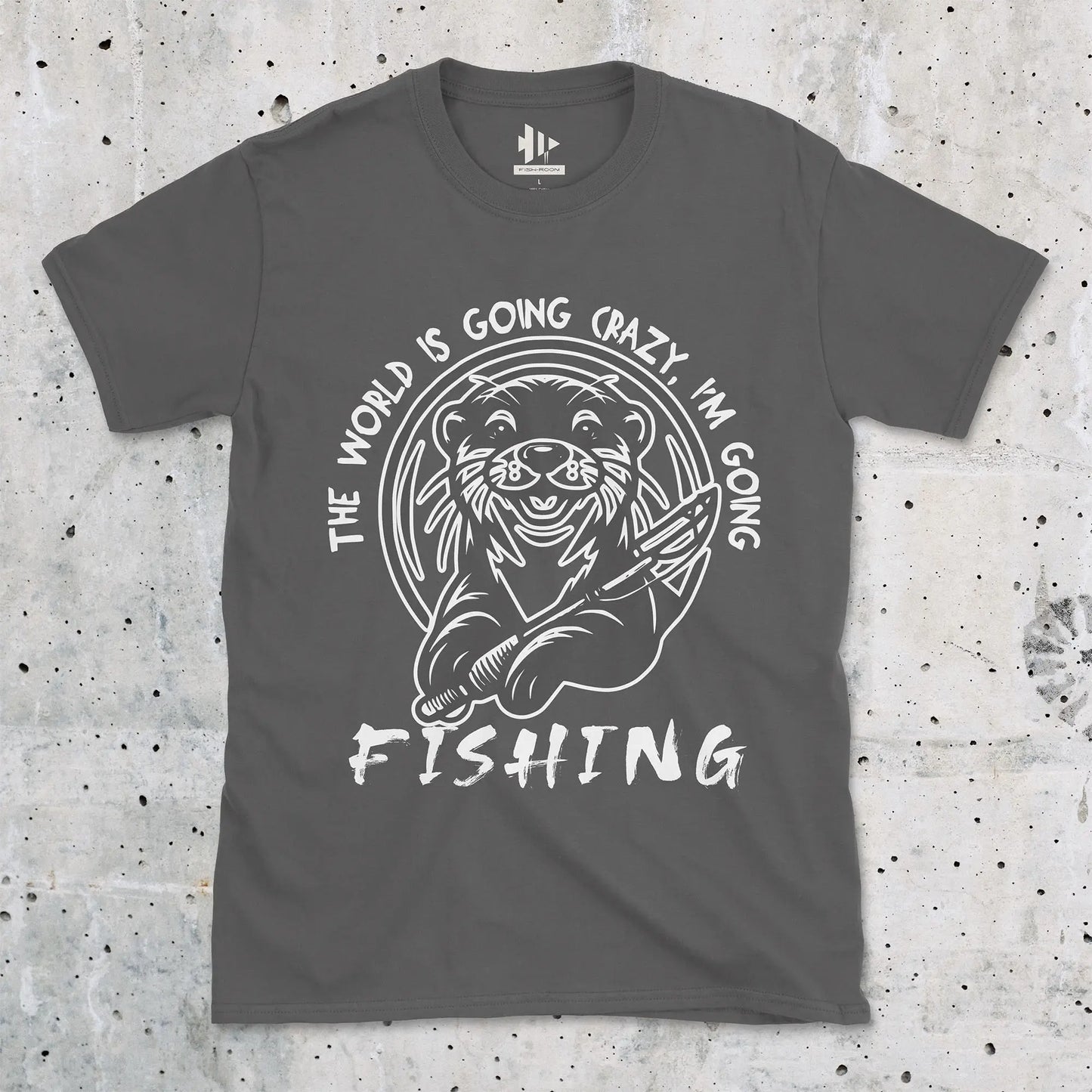 The World is Going Crazy, I'm Going Fishing Tee Charcoal T-Shirt