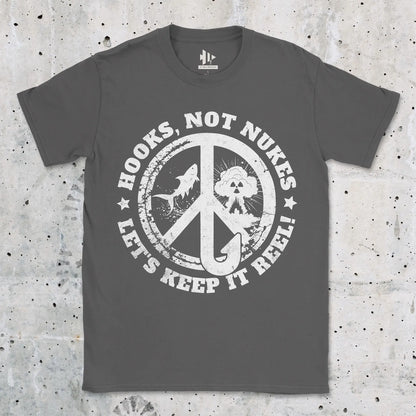 Charcoal, Hooks, Not Nukes – Let’s Keep It Reel! Tee – fish-room