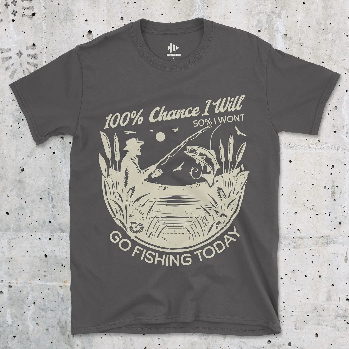 100% Fishing Day Tee Charcoal T-Shirt
