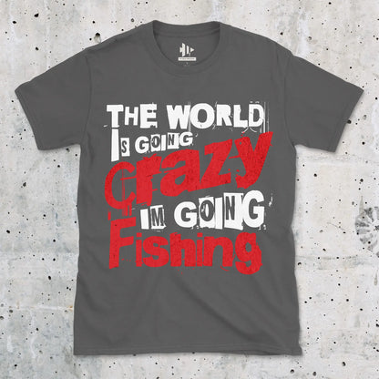 Charcoal, The World Is Going Crazy, I'm Going Fishing Tee – fish-room