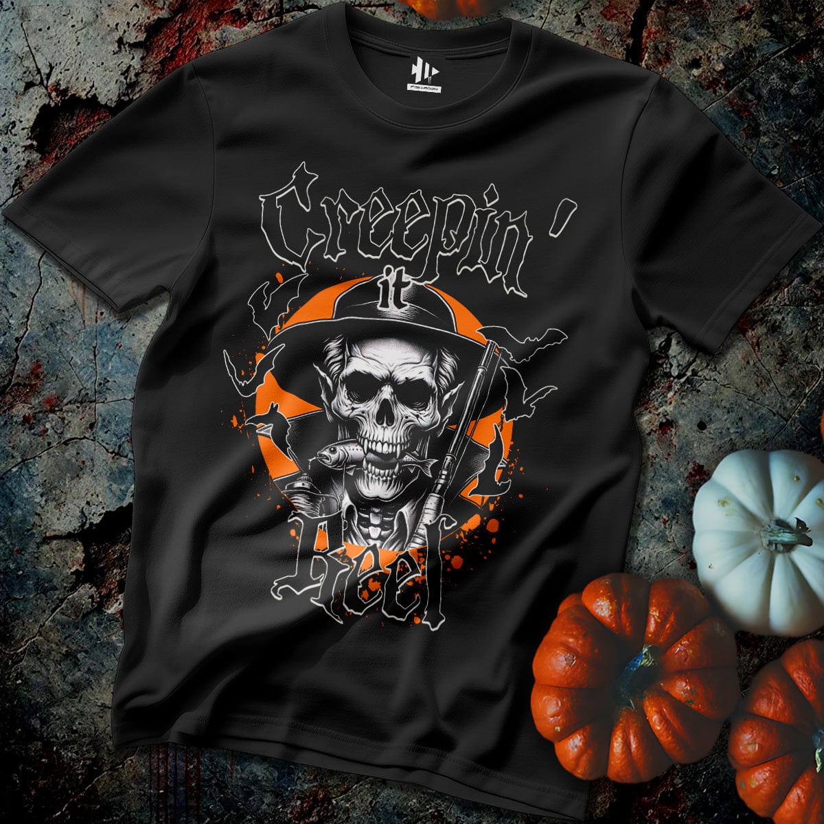 fish-room llc T-Shirt Black / S Creepin' it Reel Skeleton T-Shirt