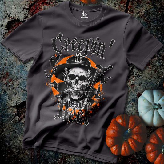 fish-room llc T-Shirt Charcoal / S Creepin' it Reel Skeleton T-Shirt