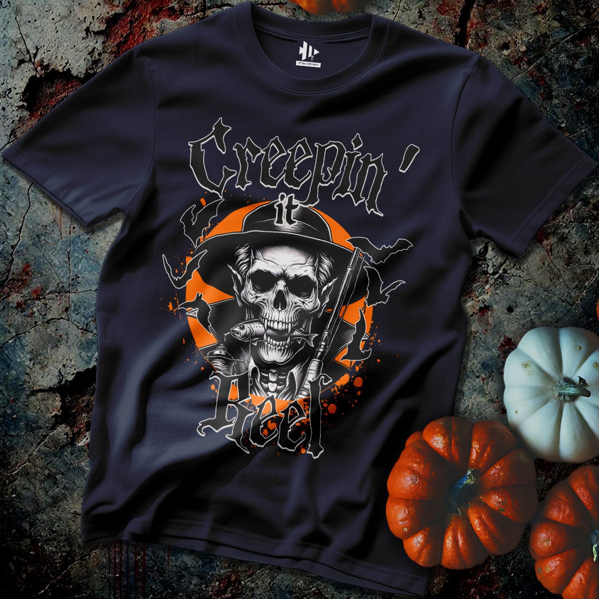 fish-room llc T-Shirt Navy / S Creepin' it Reel Skeleton T-Shirt