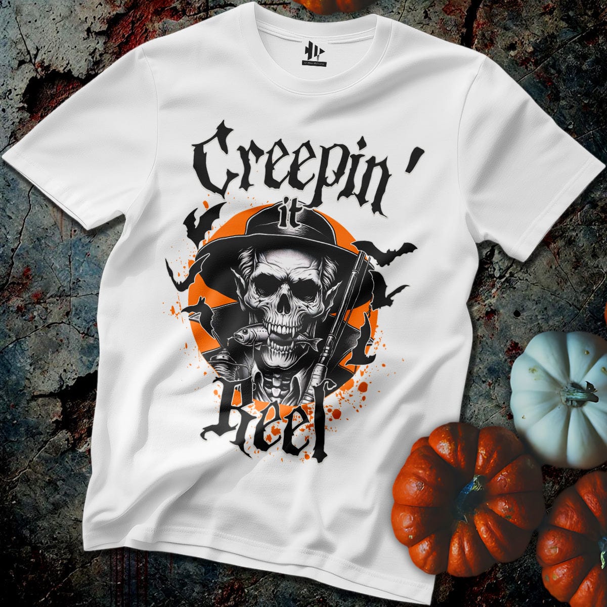 fish-room llc T-Shirt White / S Creepin' it Reel Skeleton T-Shirt