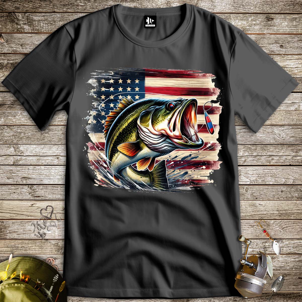 American Bass Tee-funny fishing t shirt-FISH-ROOM LLC