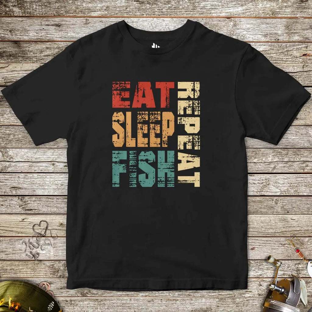 Eat Sleep Fish Repeat Tee for Kids Black Kids T-Shirt