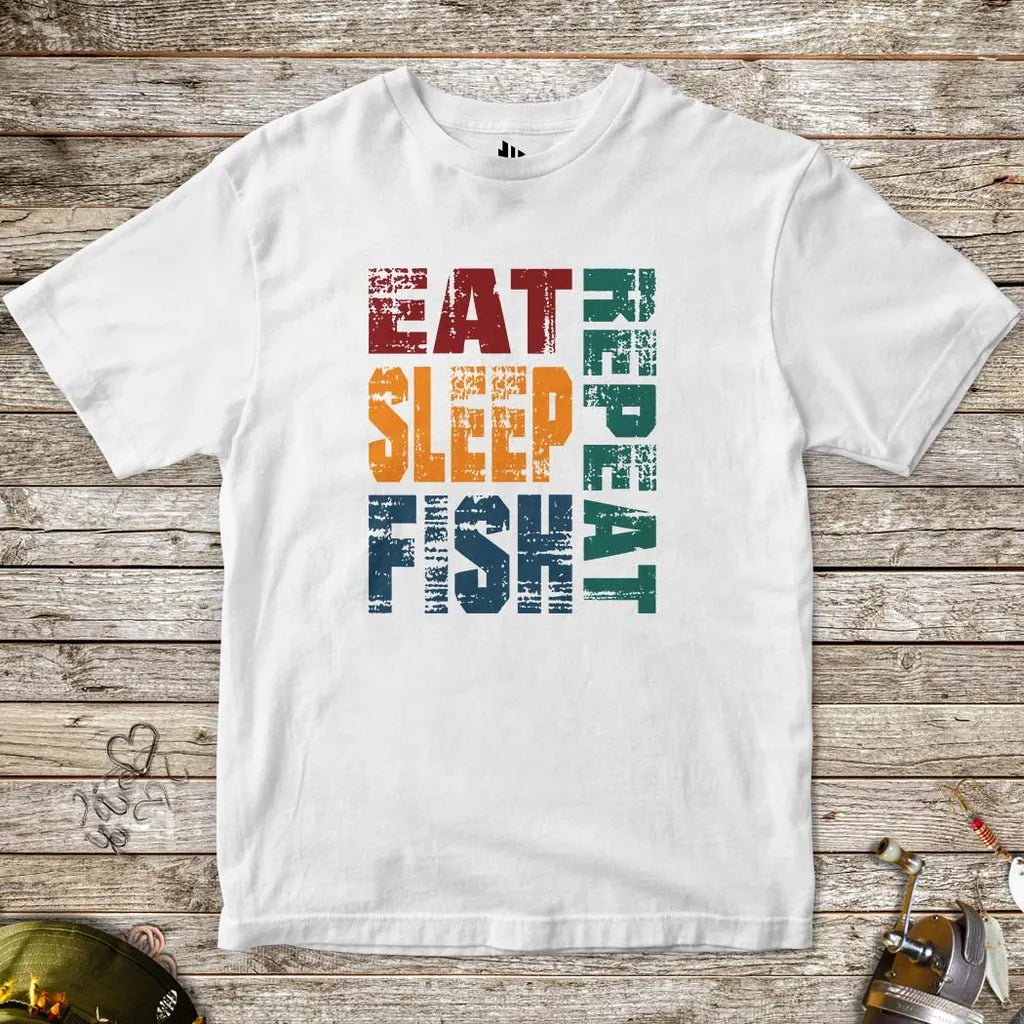Eat Sleep Fish Repeat Tee for Kids White Kids T-Shirt