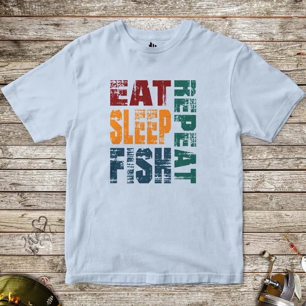 Eat Sleep Fish Repeat Tee for Kids Light Blue Kids T-Shirt
