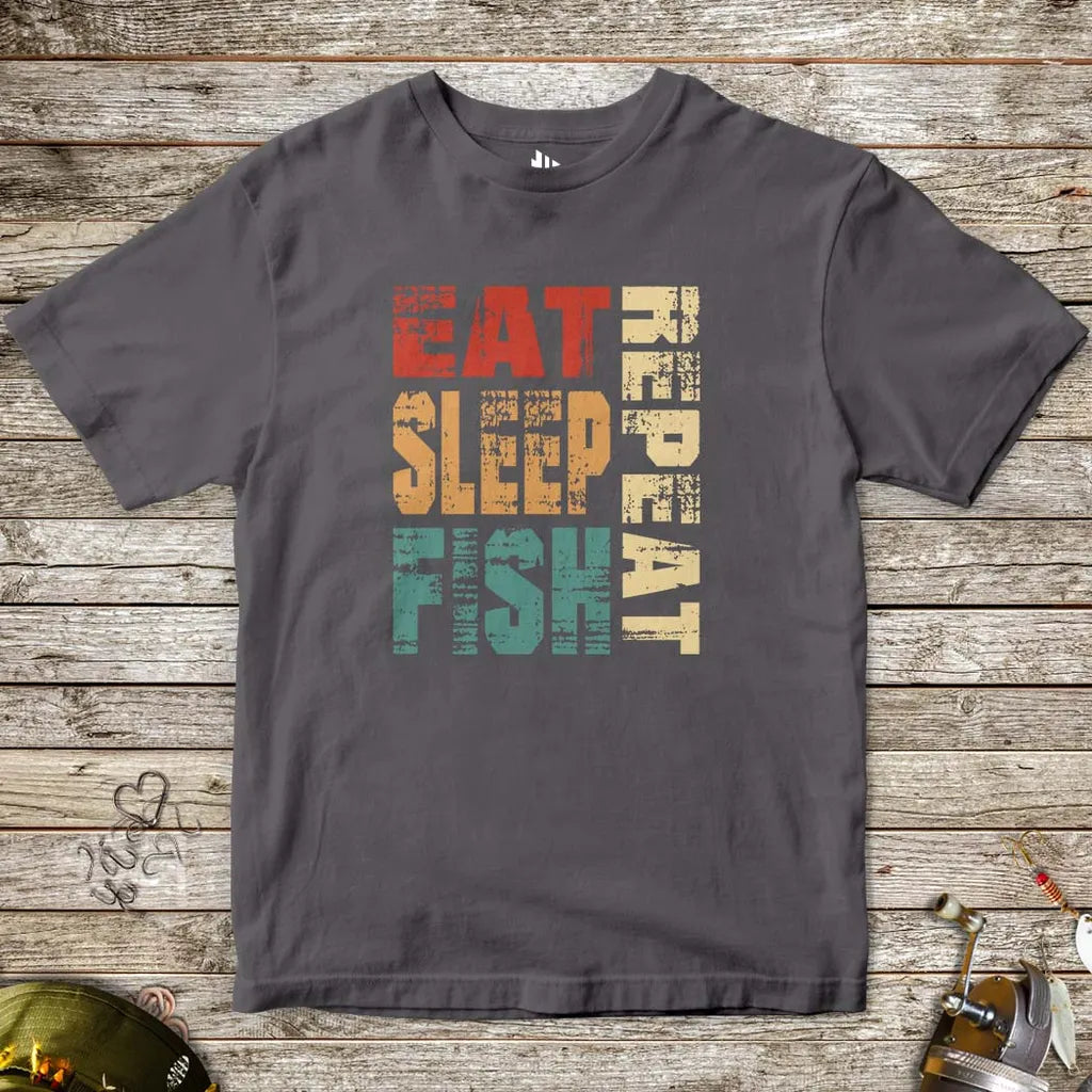 Eat Sleep Fish Repeat Tee for Kids Charcoal Kids T-Shirt
