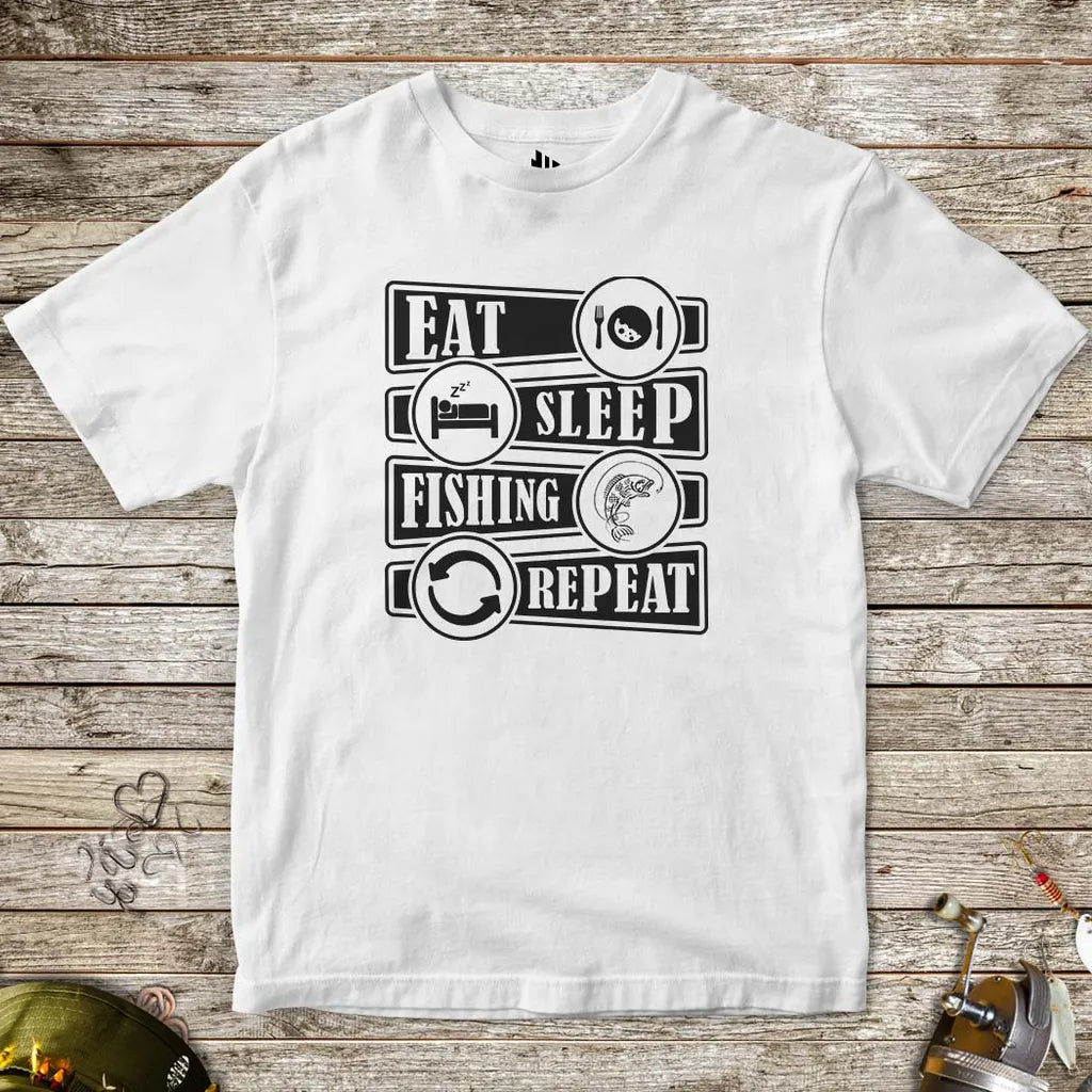 Eat Sleep Fishing Repeat Tee for Kids White Kids T-Shirt