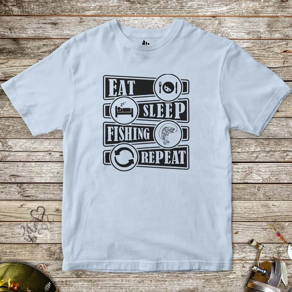 Eat Sleep Fishing Repeat Tee for Kids Light Blue Kids T-Shirt