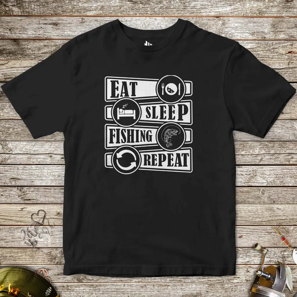 Eat Sleep Fishing Repeat Tee for Kids Black Kids T-Shirt