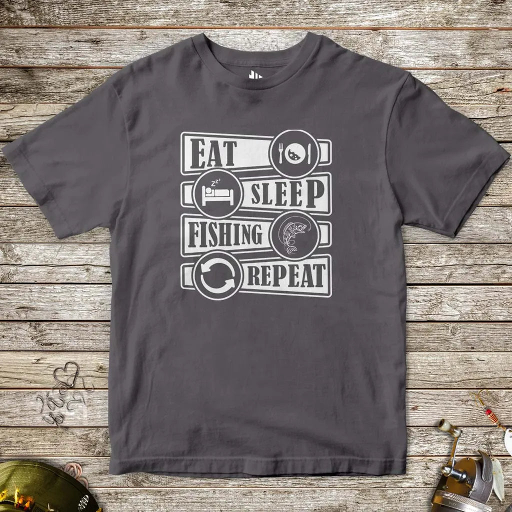 Eat Sleep Fishing Repeat Tee for Kids Charcoal Kids T-Shirt