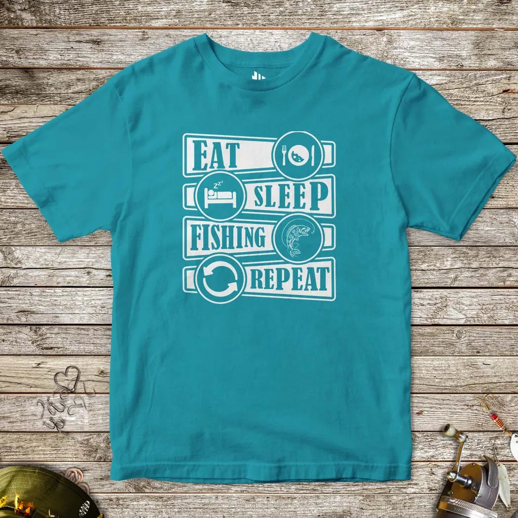 Eat Sleep Fishing Repeat Tee for Kids Tropical Blue Kids T-Shirt