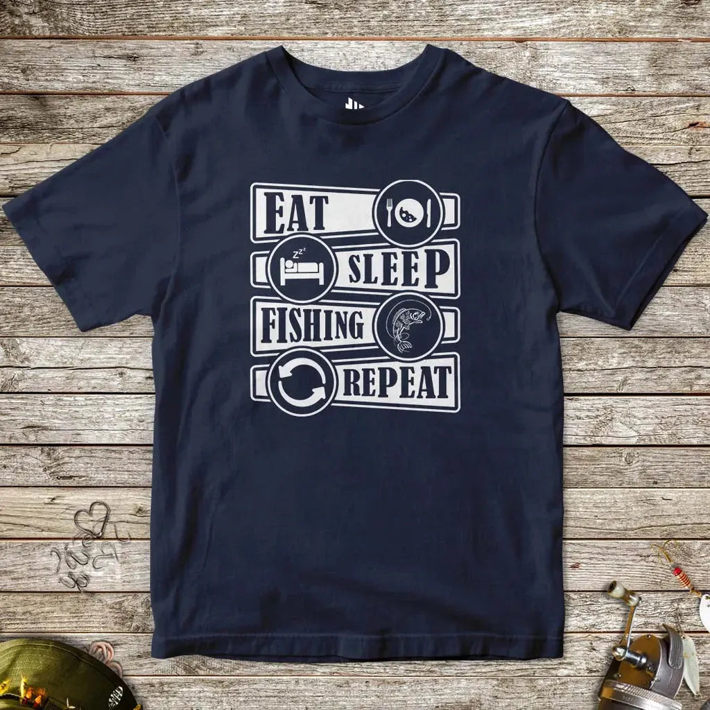 Eat Sleep Fishing Repeat Tee for Kids Navy Kids T-Shirt